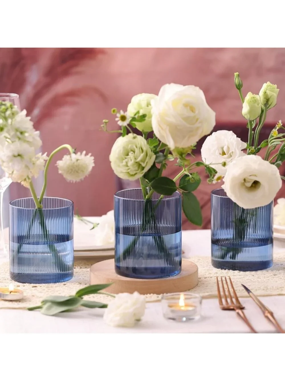 Set of 6 Clear Ribbed Glass Vases for Weddings, Home Decor & Centerpieces